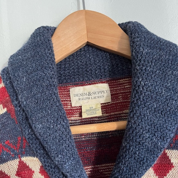 Ralph Lauren Denim & Supply Vintage Shawl Collar Cardigan Aztec Cotton Navy S - Picture 7 of 11